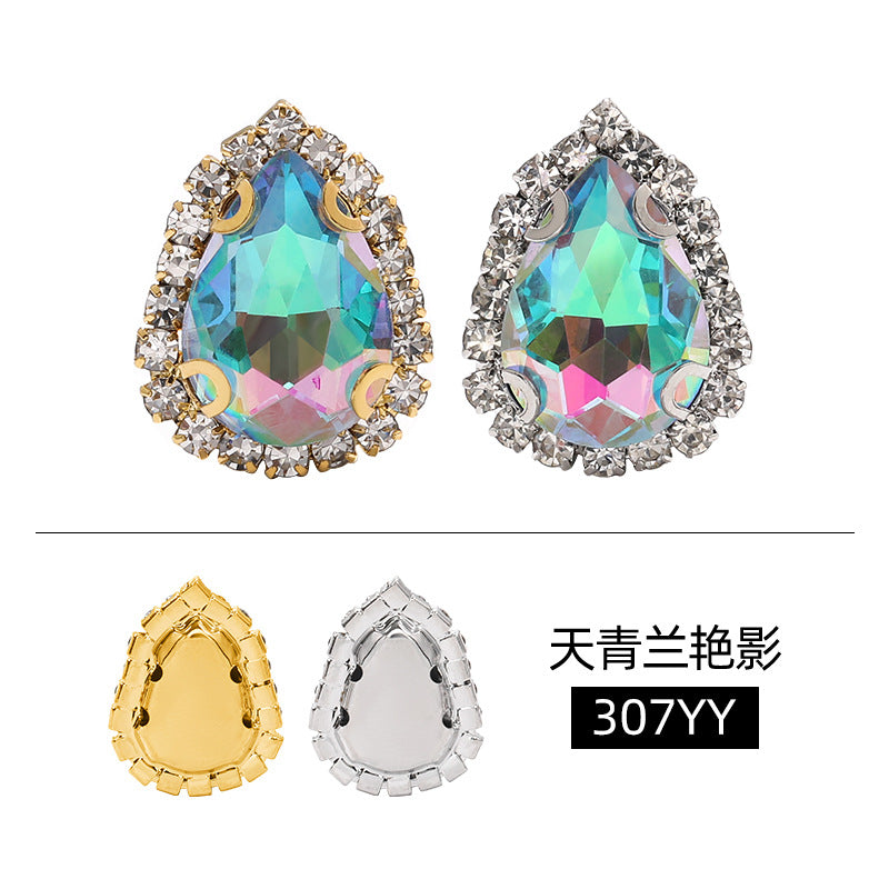 New waterdrop copper crystal buckle with vivid light color thickened base strap hole claw diamond shoes and hats and clothing accessories