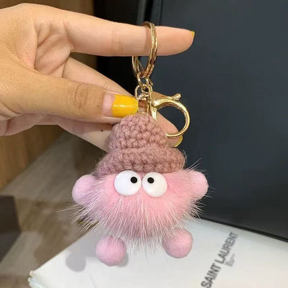Imitation mink fur small briquette plush pendant, car keychain pendant, trinket, plush bag pendant, school bag pendant
