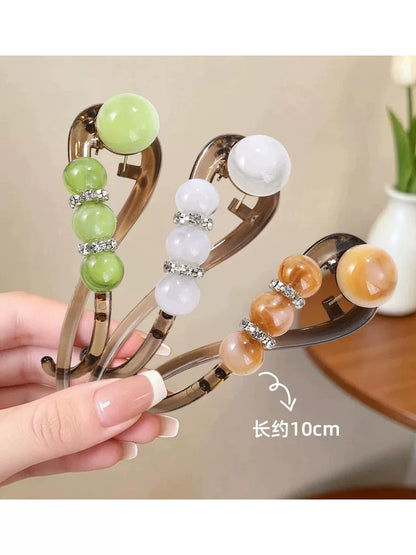 High-end and elegant beaded twisted clip, rhinestone hair clip for women, no poking at the back of the head, updo claw clip, versatile flat-head clip