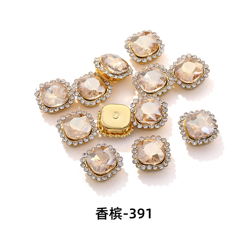Fat square flower disc buckle sunflower double-layer glass drill DIY hand-punched hand-sewn diamond fat square diamond factory wholesale supply