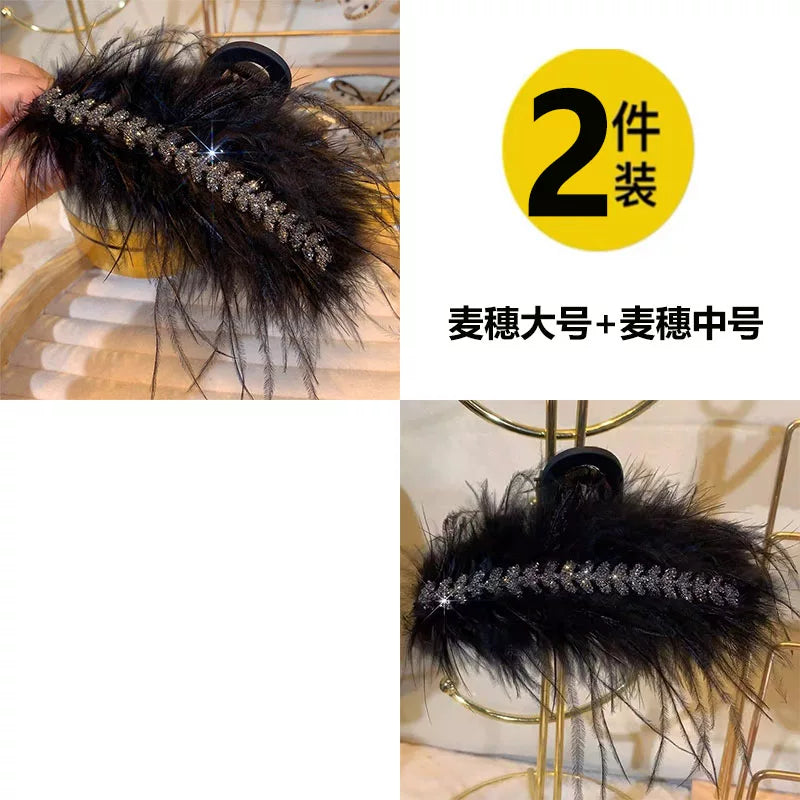 Rhinestone feather claw clip for women, high-end new small half-tie hair clip, small hair volume, back head updo hair clip, shark clip