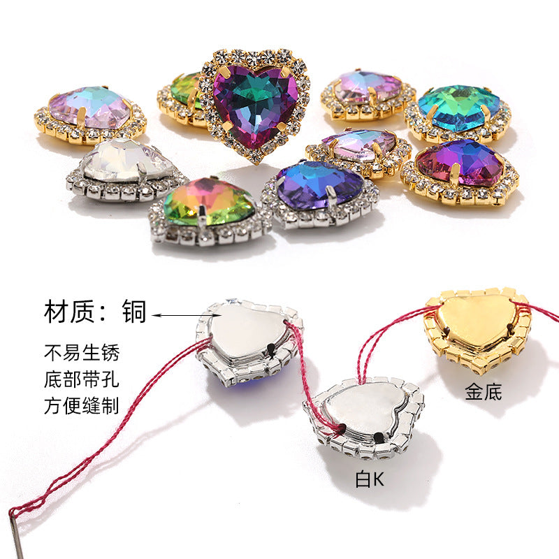 Heart crystal clasp electroplated peach heart trim crystal clasp crystal glass DIY hand-sewn rhinestone wedding dress clothing, shoes, bags