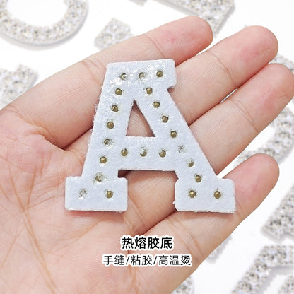 Full diamond letters DIY clothing accessories, white rhinestone hot simmer patches, hot patch English 26 letters