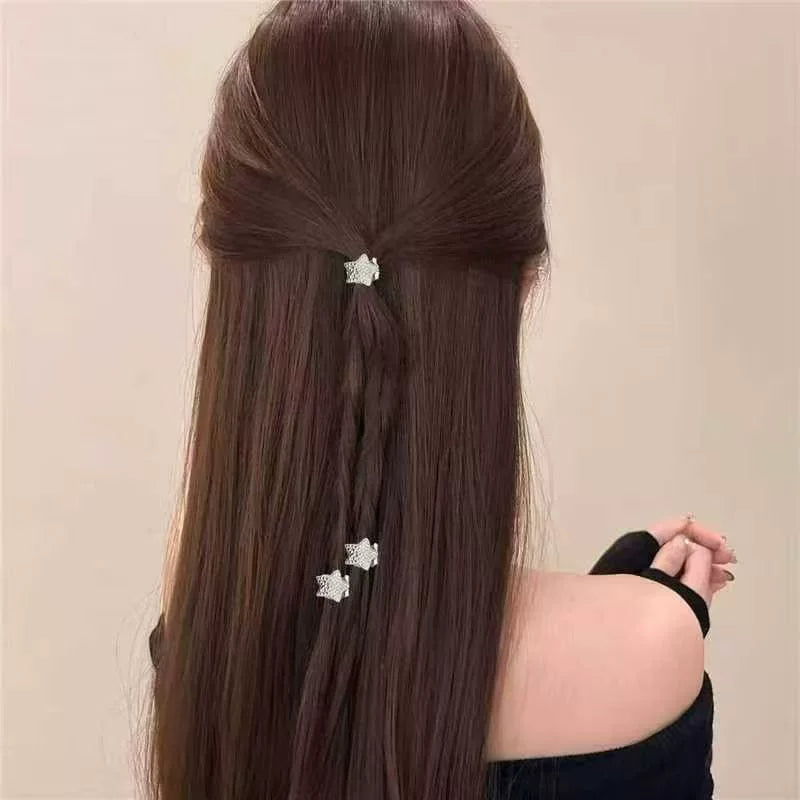 Celebrity-style high-end silver metal hair clip, bangs clip, five-pointed star small hair clip, mini half-tie hair claw clip