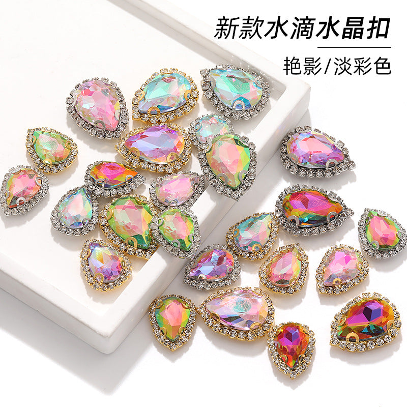 New waterdrop copper crystal buckle with vivid light color thickened base strap hole claw diamond shoes and hats and clothing accessories