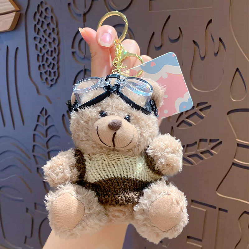Cartoon Plush Cool Bear Key Chain - School Bag Small Pendant Cute Couple Bag Doll Keychain Gift