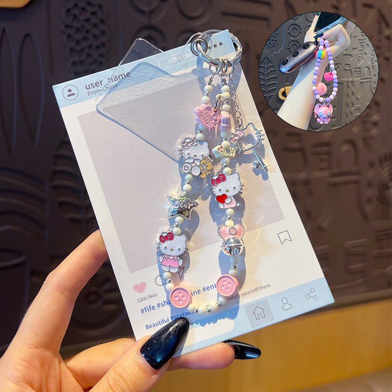 Creative DIY alloy KT cat beaded mobile phone chain pendant couple car keychain bag pendant doll accessories