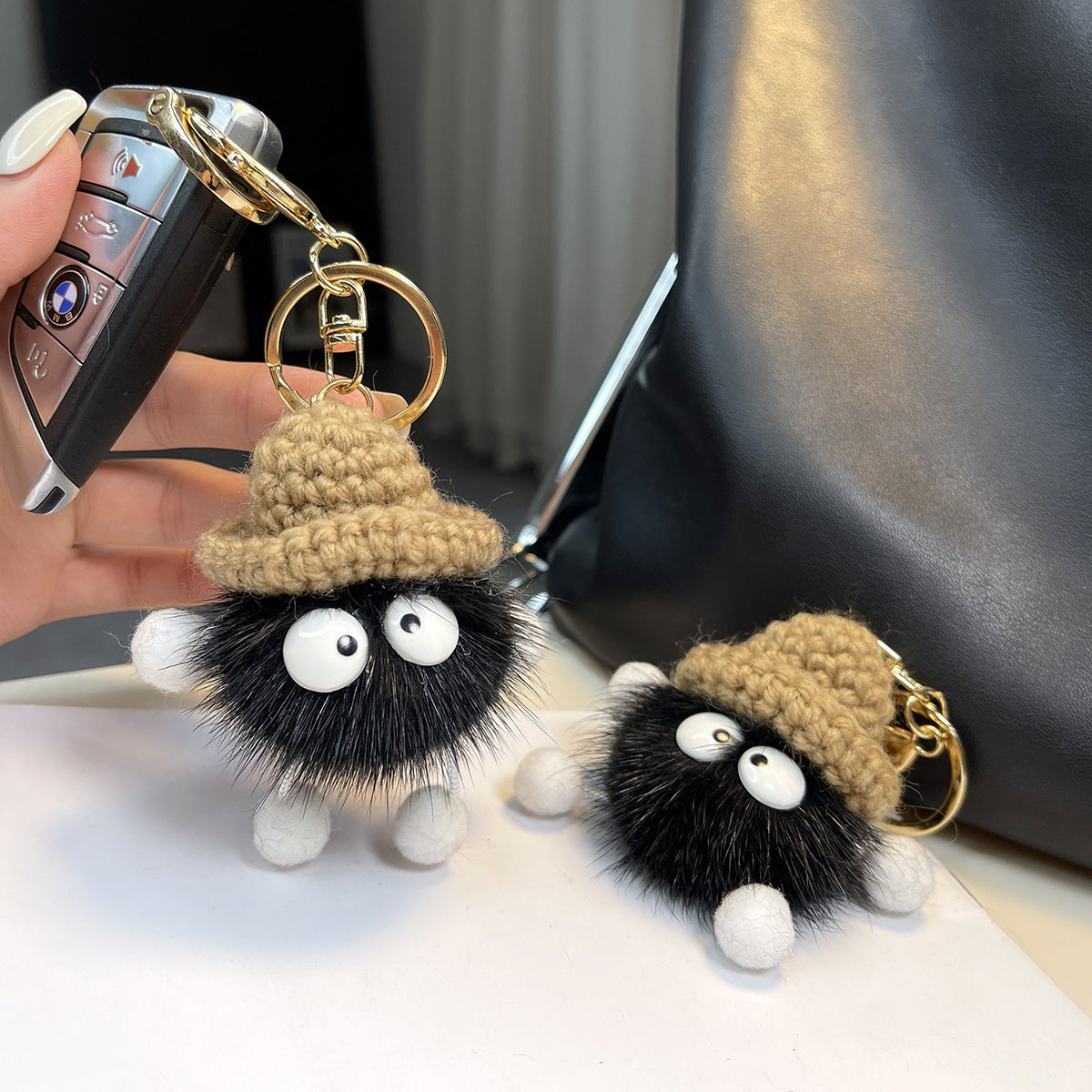 Imitation mink fur small briquette plush pendant, car keychain pendant, trinket, plush bag pendant, school bag pendant