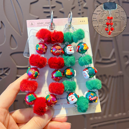 DIY Santa Claus Fur Ball Beaded Mobile Phone Chain Hanging Women's Bag Keychain Charm Christmas Gifts