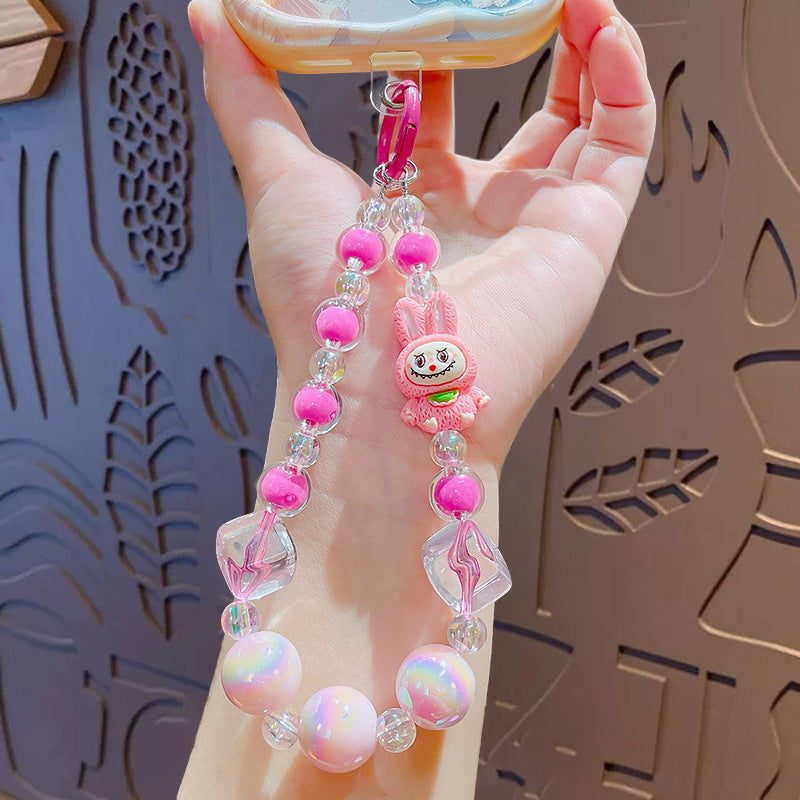 Creative lab cloth beaded mobile phone chain keychain pendant cute bag keychain doll charm gift wholesale
