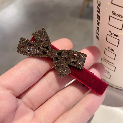 High-end rhinestone bow hair clips for women, 2026 new style bang clip, side clip, children's frizzy hair clip, straight clip