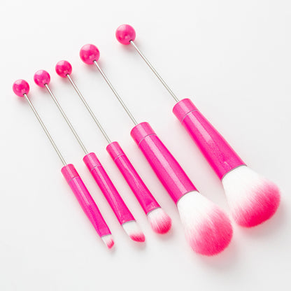 New 5 Pcs DIY Beaded Metal Handle Makeup Brush Set - Contour Concealer Eyeshadow Eyebrow Brush Wholesale