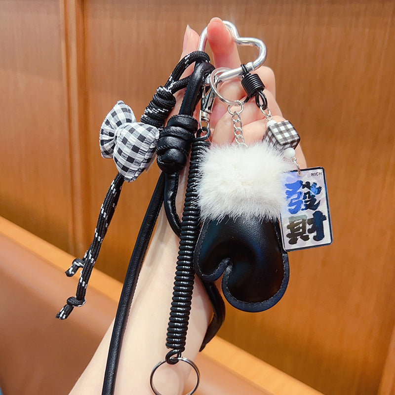 Handmade DIY Plush Gloves Bracelet Keychain - Creative Car Bag Pendant