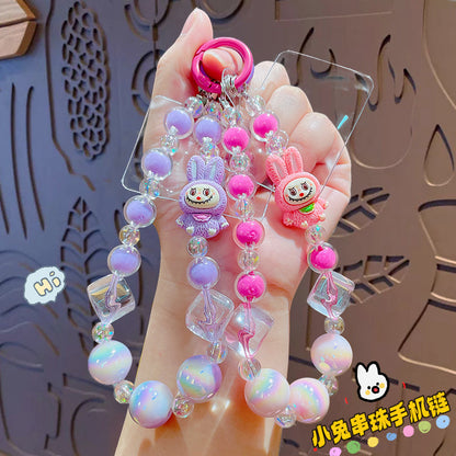 Creative lab cloth beaded mobile phone chain keychain pendant cute bag keychain doll charm gift wholesale