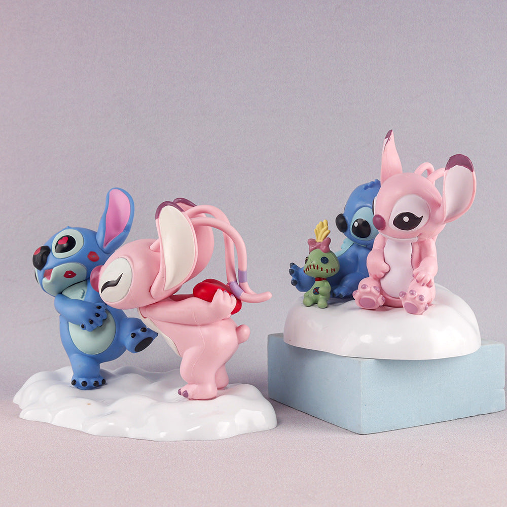PVC Couple Stitch Figure Blind Box Valentine's Day Doll Gacha Doll Machine Car Cake Ornament Model