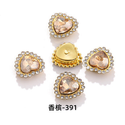 Factory wholesale Peach Heart Sunflower double-layer heart-shaped glass hand-sewn diamond DIY shoes and bags, clothing accessories, accessories