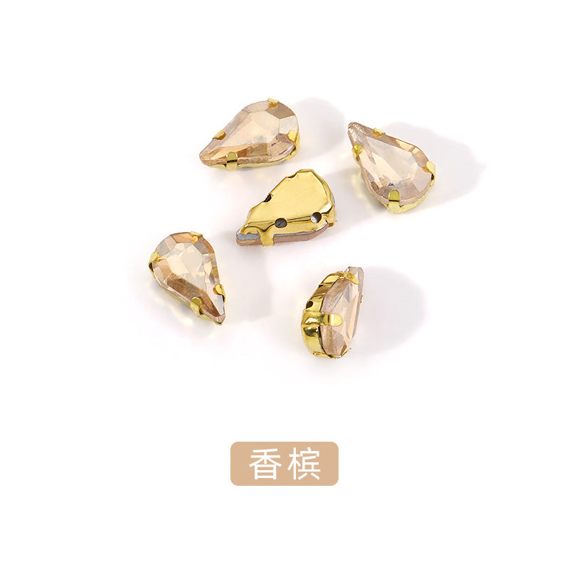 Gold-soled pointed waterdrop glass claw drill, standard cut shoe decorations, wedding dress accessories, crystal accessories, hand-stitched rhinestones with holes