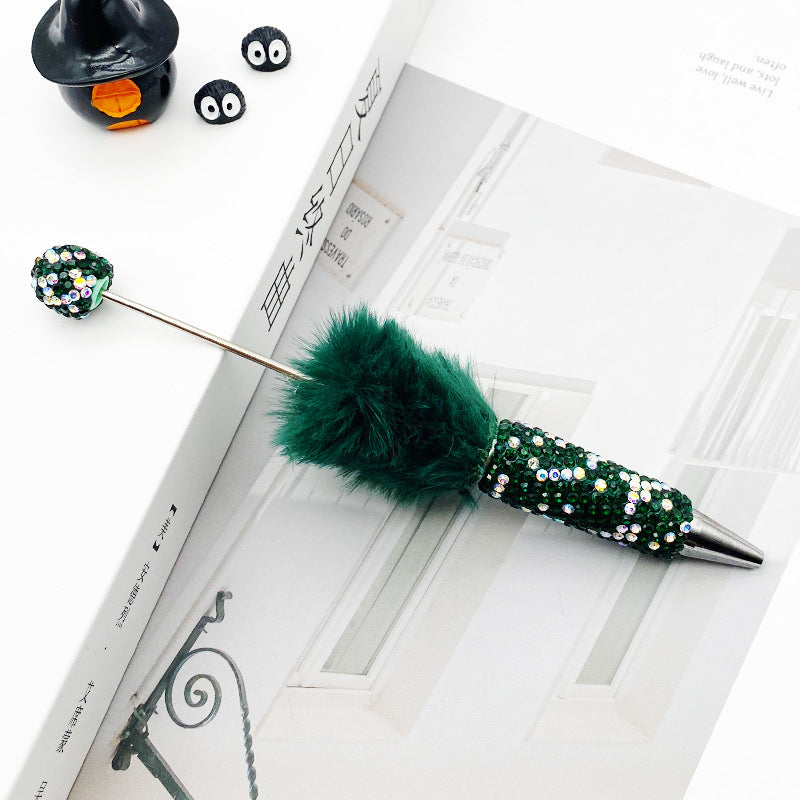 AB diamond ballpoint pen diy multi-color heavy work full diamond pen plush hairball beaded ballpoint pen spot wholesale