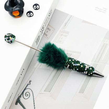 AB diamond ballpoint pen diy multi-color heavy work full diamond pen plush hairball beaded ballpoint pen spot wholesale