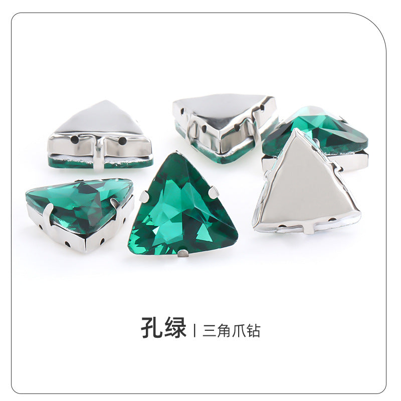 Triangular claw drill with thickened base glass hand-stitched rhinestone for shoes, bags, and clothing accessories, can be perforated with triangular claw drill
