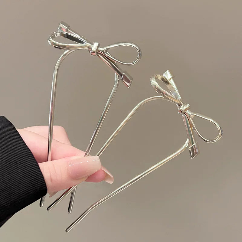 New Chinese Style Metal Bow Hairpin for Women, High-End 2026 New Simple Updo Hairpin, Elegant U-Shaped Hairpin