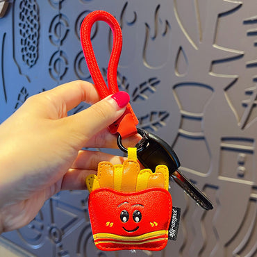 Creative PU Leather Gourmet Keychain Pendant Cute Couple Car Keychain Bag Pendant Small Gift Wholesale