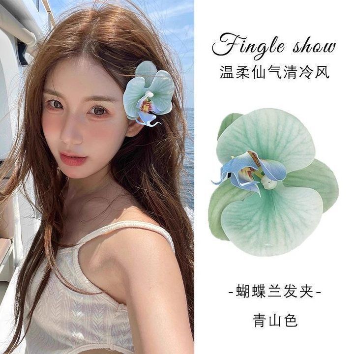 Flower hairpin female hottie photo headgear retro super fairy atmosphere blue beautiful new Chinese side clip hair accessories