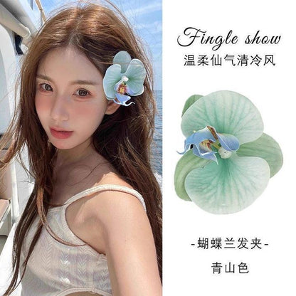 Flower hairpin female hottie photo headgear retro super fairy atmosphere blue beautiful new Chinese side clip hair accessories