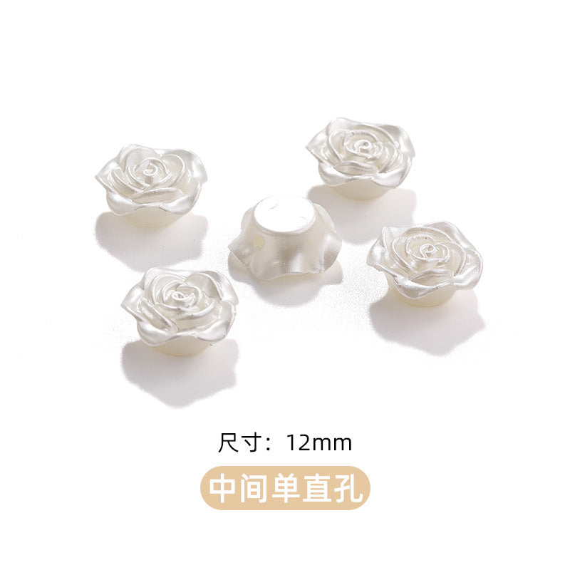 High-Gloss ABS Imitation Pearl Beads - Perforated Beige White Camellia Hairpin Jewelry DIY Accessories