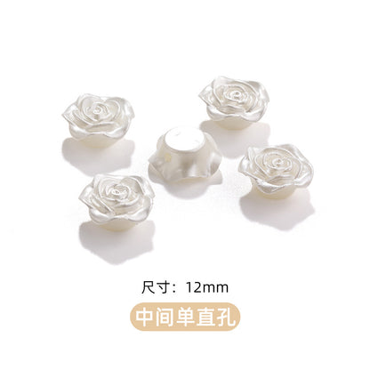 High-Gloss ABS Imitation Pearl Beads - Perforated Beige White Camellia Hairpin Jewelry DIY Accessories