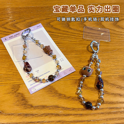 Handmade DIY Maillard Cat Beaded Mobile Phone Chain Pendant Leopard Print Doll Bag Keychain Pendant