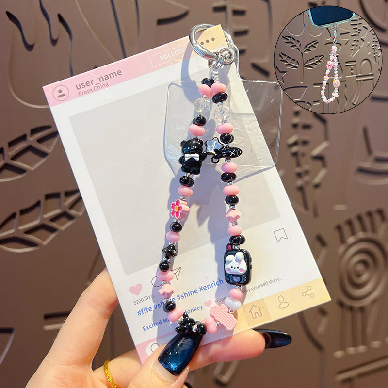 Creative handmade bear DIY beaded alloy mobile phone chain high-end pendant bag keychain doll pendant