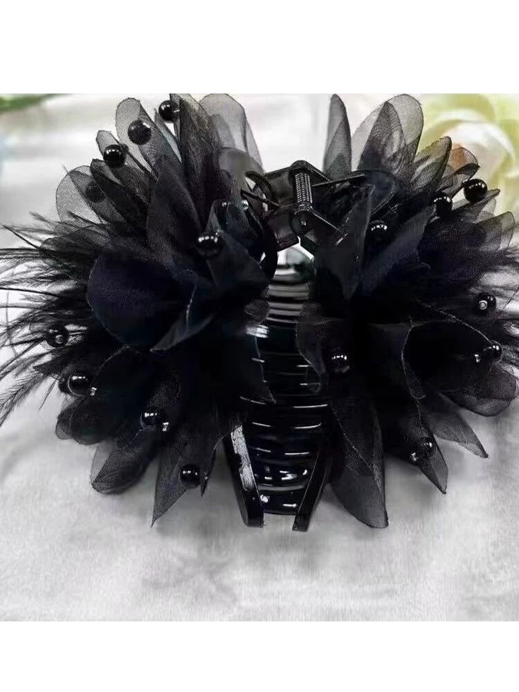 Elegant peony flower feather claw clip for women, sophisticated and fashionable 2026 new back hair clip, shark clip