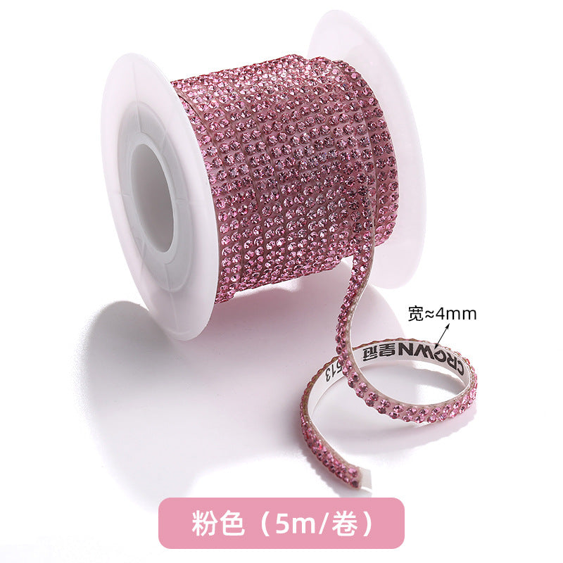 Double-row diamond with adhesive backing, 4mm chain, 5-meter roll of glass diamond chains, sparkling crystal water rhinestone jewelry, self-adhesive