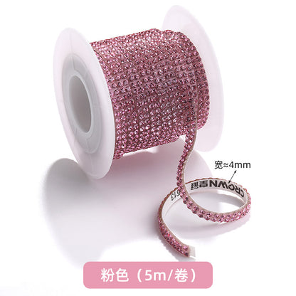 Double-row diamond with adhesive backing, 4mm chain, 5-meter roll of glass diamond chains, sparkling crystal water rhinestone jewelry, self-adhesive