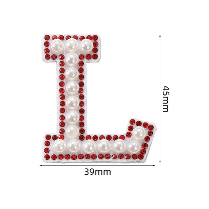 Red diamond 26-letter fabric patch set, hot-flung colored letter patch patch, clothing bag with diamond-embedded fabric patch