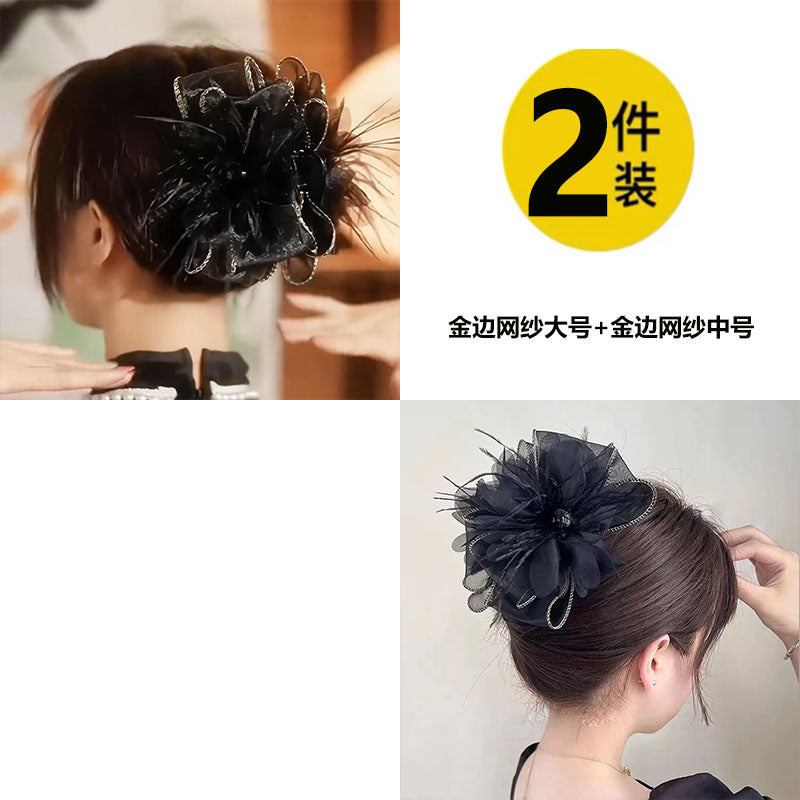 Elegant mesh bow hair clips for women, sophisticated and fashionable new feather claw clips with shark clips on the back of the head