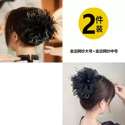 Korean high-end mesh bow claw clip for women, sophisticated and fashionable new back hair updo clip, shark clip