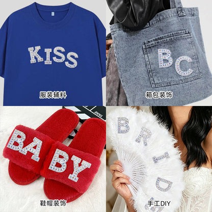 In stock AB color hot stamp diamonds, pearl letter embroidery badges, badges, patch patches, apparel accessories, full diamonds, full diamonds