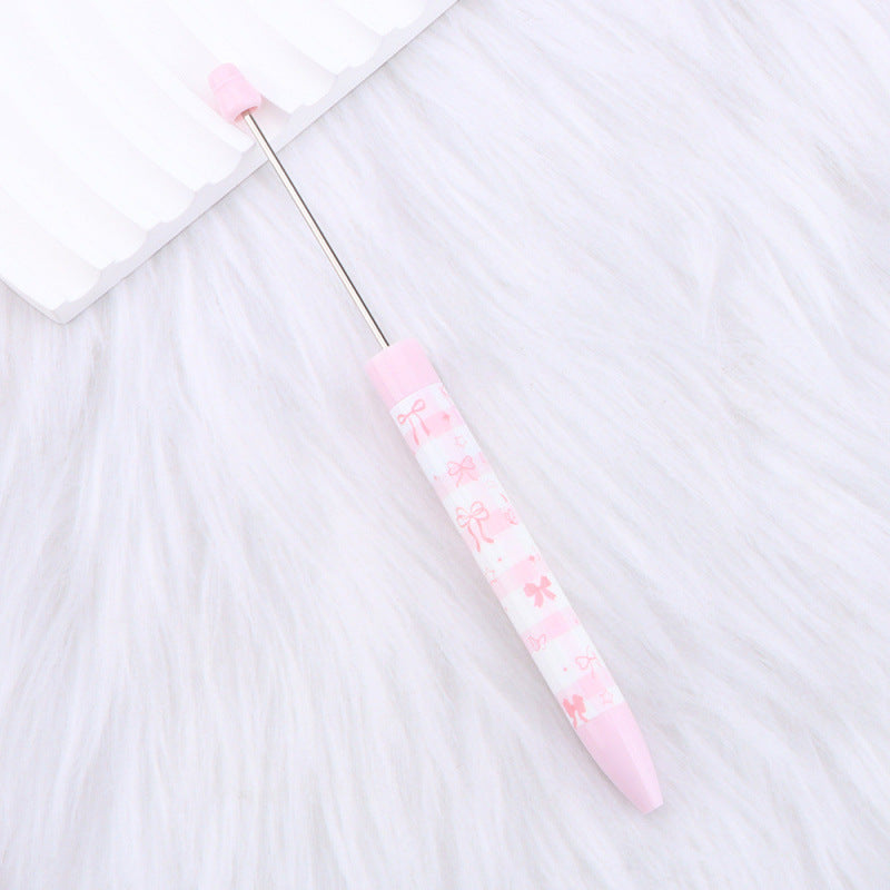 DIY bow pink long printed pattern ballball pen creative cute ballpoint pen plastic beaded ballpoint pen