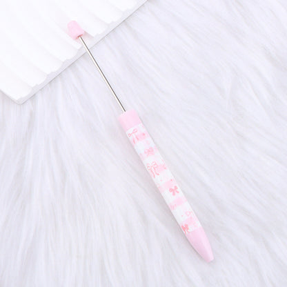 DIY bow pink long printed pattern ballball pen creative cute ballpoint pen plastic beaded ballpoint pen