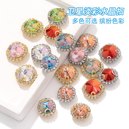 New border satellite light color crystal buttons with hand-stitched glass diamonds thickened base base - clothing and luggage DIY accessories