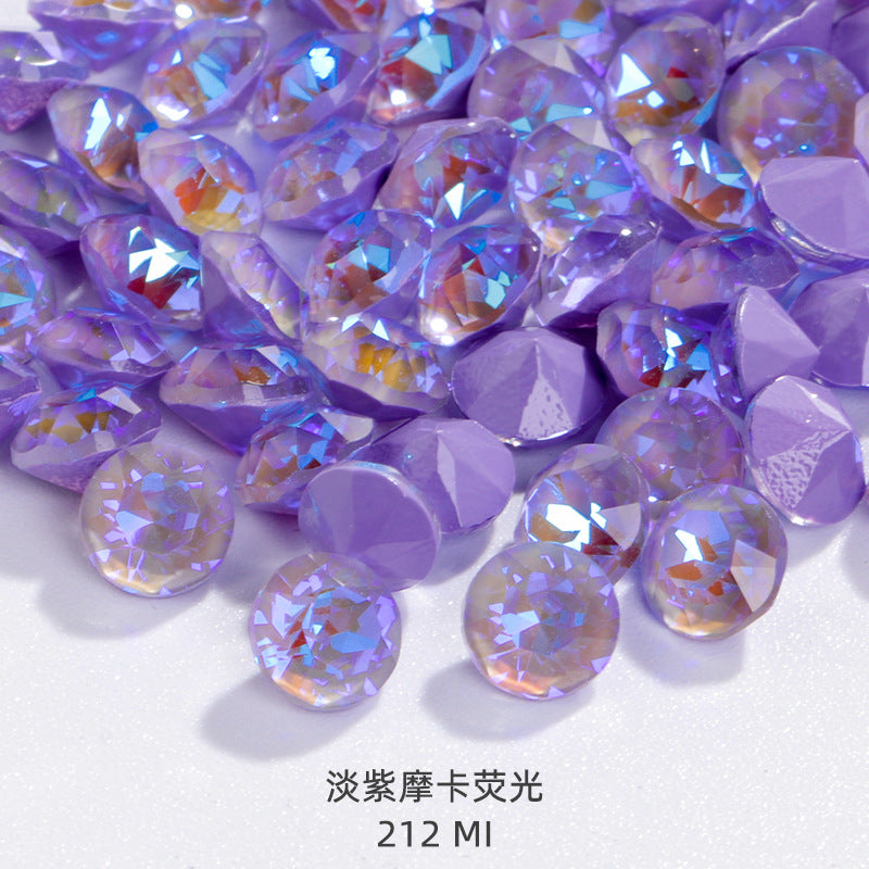 Shiyue Face Round Mocha Luminous Crystal Glass Diamond Pointed Bottom Nail Art Diamond DIY Accessory Match