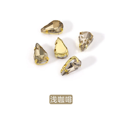 Gold-soled pointed waterdrop glass claw drill, standard cut shoe decorations, wedding dress accessories, crystal accessories, hand-stitched rhinestones with holes