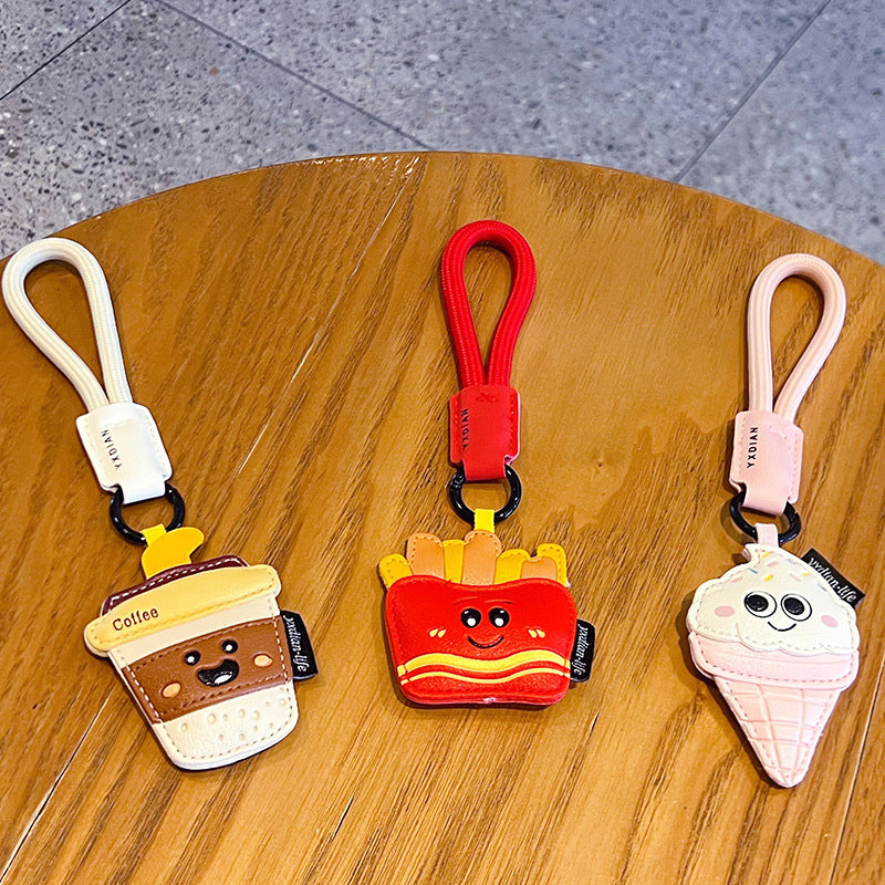 Creative PU Leather Gourmet Keychain Pendant Cute Couple Car Keychain Bag Pendant Small Gift Wholesale