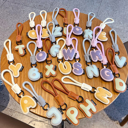 Creative PU leather 26 English letter keychain pendant simple couple car bag keychain pendant gift