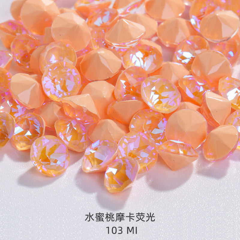 Shiyue Face Round Mocha Luminous Crystal Glass Diamond Pointed Bottom Nail Art Diamond DIY Accessory Match