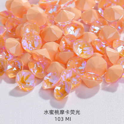 Shiyue Face Round Mocha Luminous Crystal Glass Diamond Pointed Bottom Nail Art Diamond DIY Accessory Match