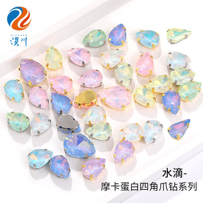 Xichuan waterdrop egg white mocha four-corner claw drill hand-stitched glass teardrop water rhinestone DIY accessories and accessories