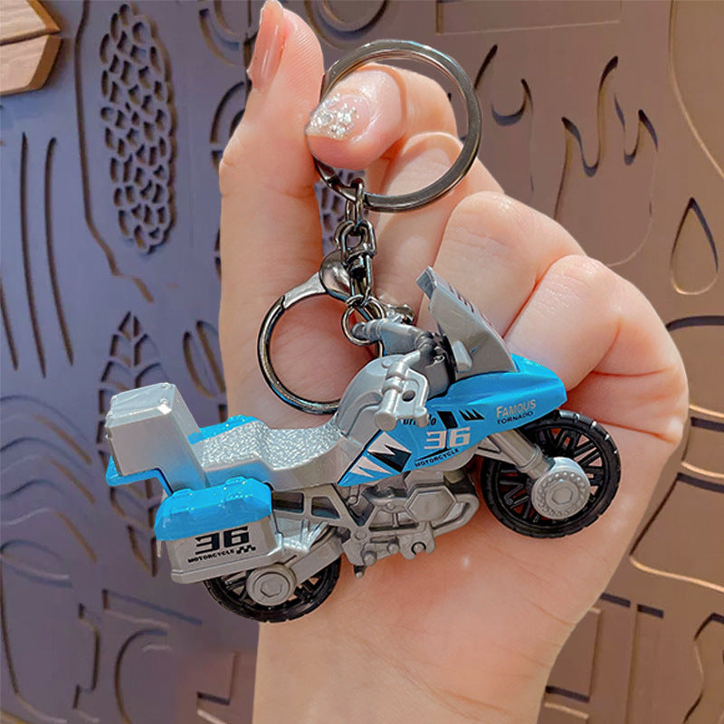Creative Cool Motorcycle Keychain Pendant Mini Kids Pullback Toy Car School Bag Keychain Small Gift Wholesale
